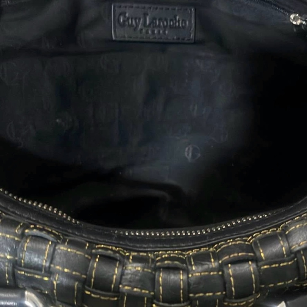 Authentic Guy Laroche tweed duffle bag Elegant Black Woven Handbag - Picture 4 of 4
